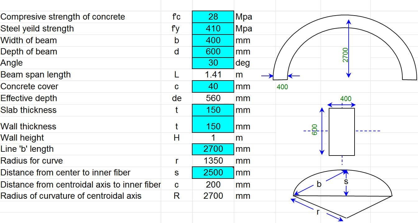 Design Curved Beam Spreadsheet