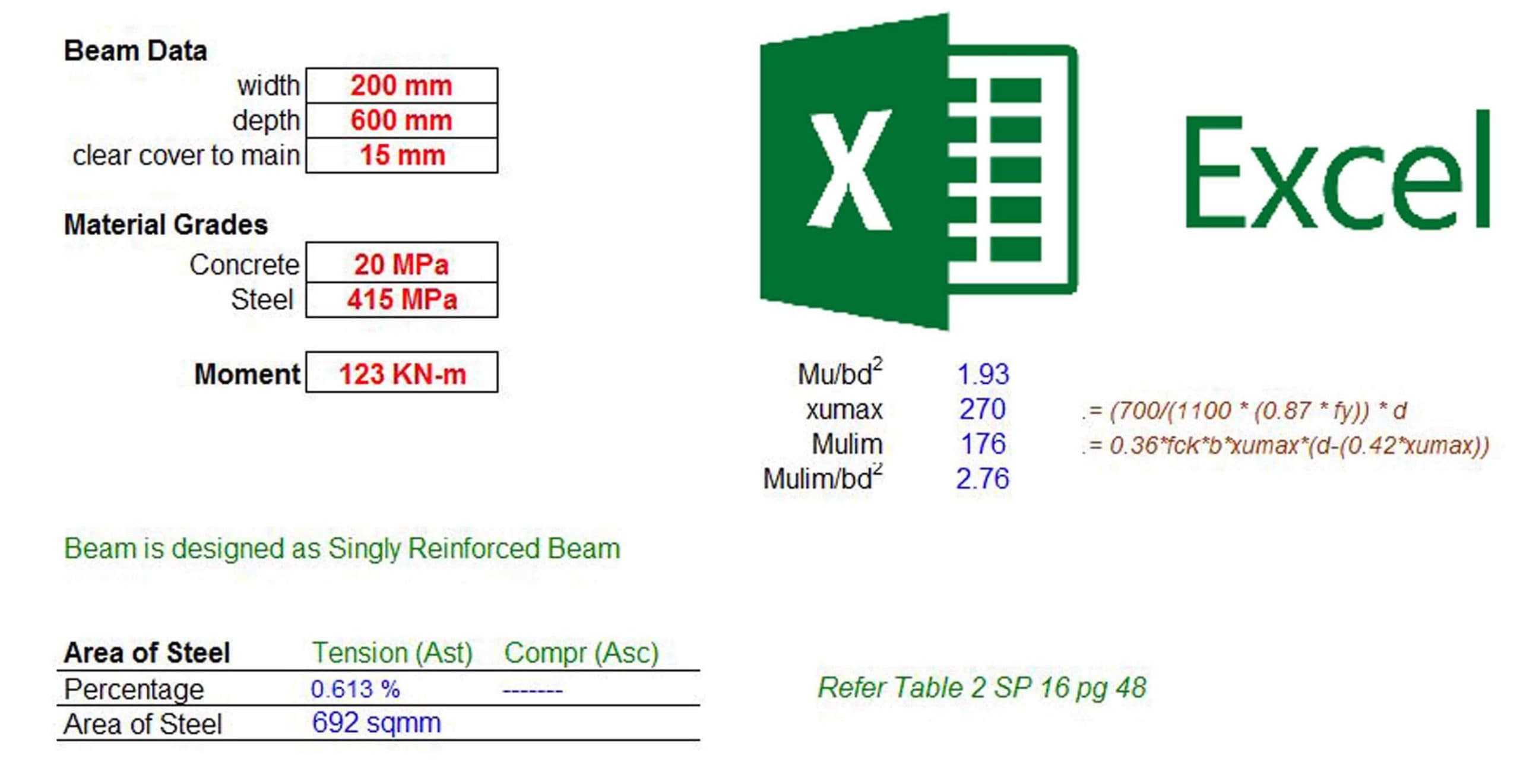 RCC Building Design Excel Sheet Download