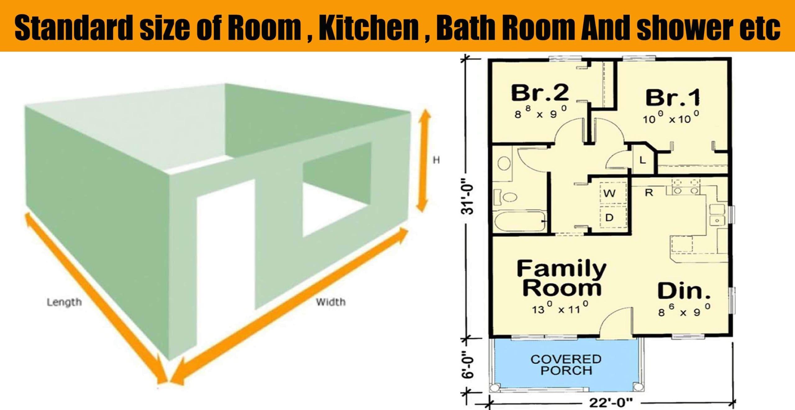 Standard Size Of Room , Kitchen , Bath Room And shower etc