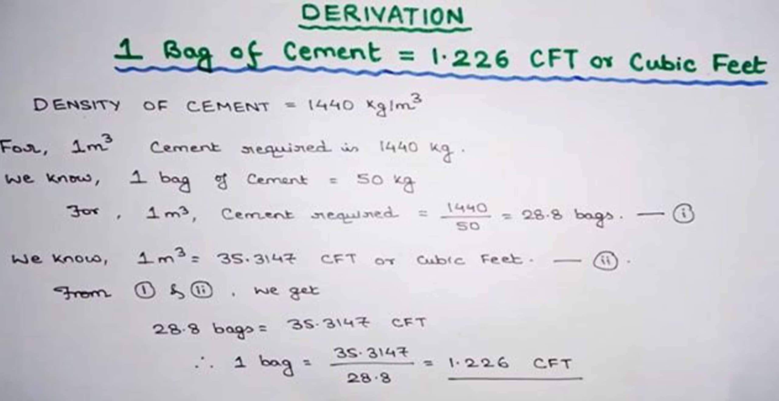 Density Of Cement Formula And Volume Of Cement Bag In Cubic Meters