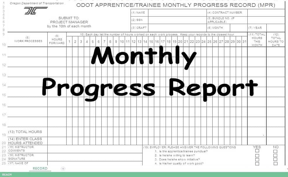 Monthly Progress Report (MPR) Spreadsheet
