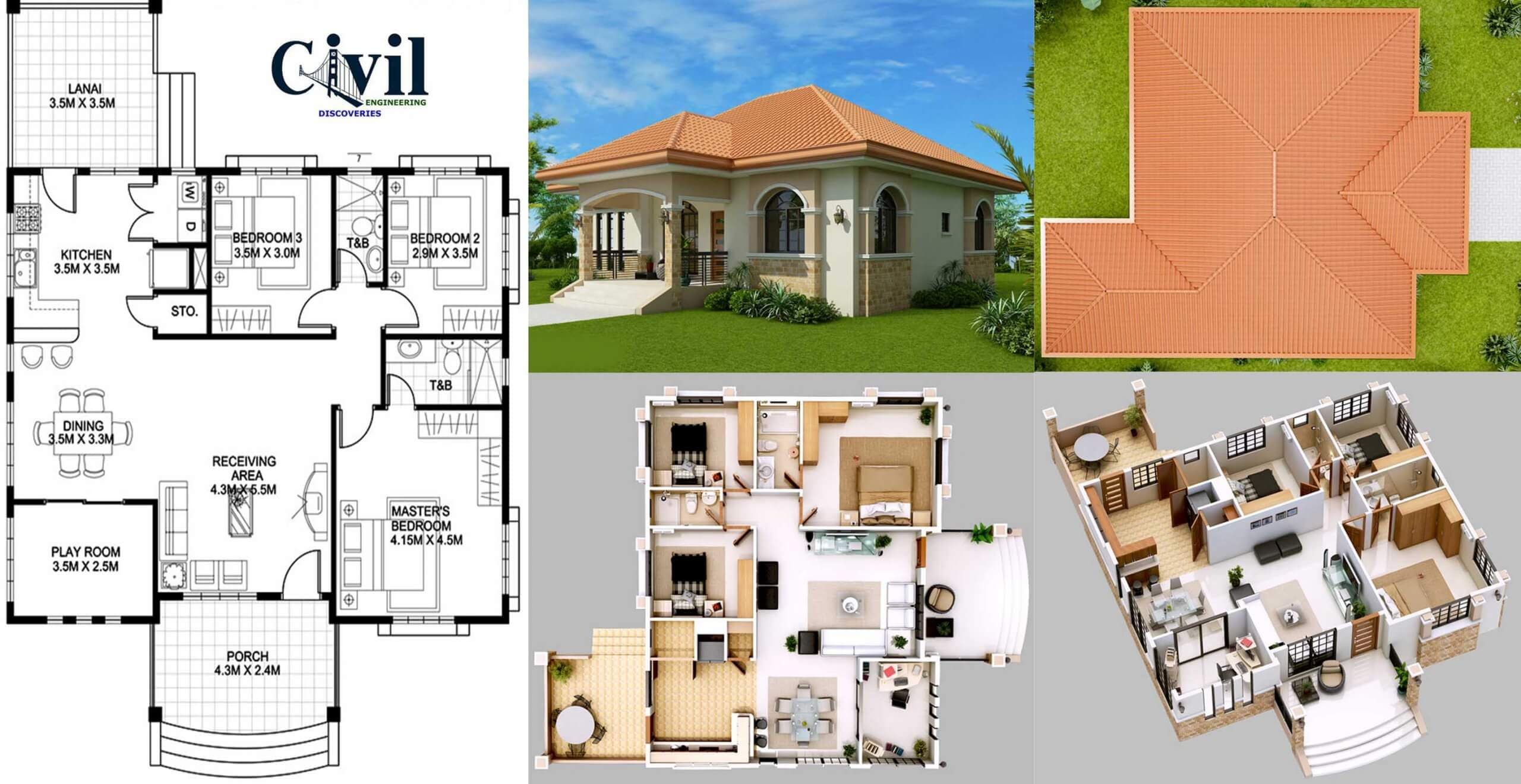 Three Bedroom Bungalow House Design