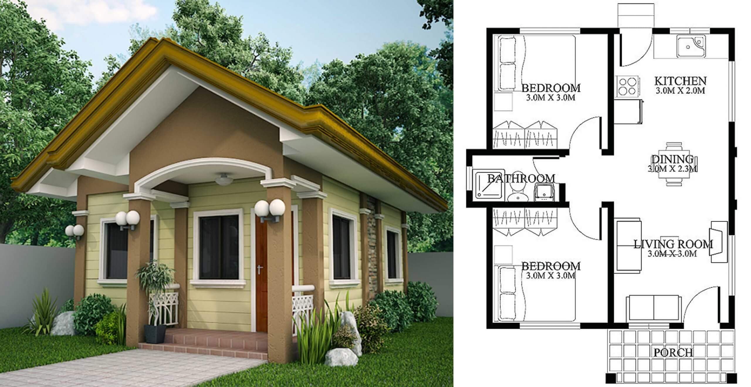 Minimalist Two Bedroom House Design + Plan
