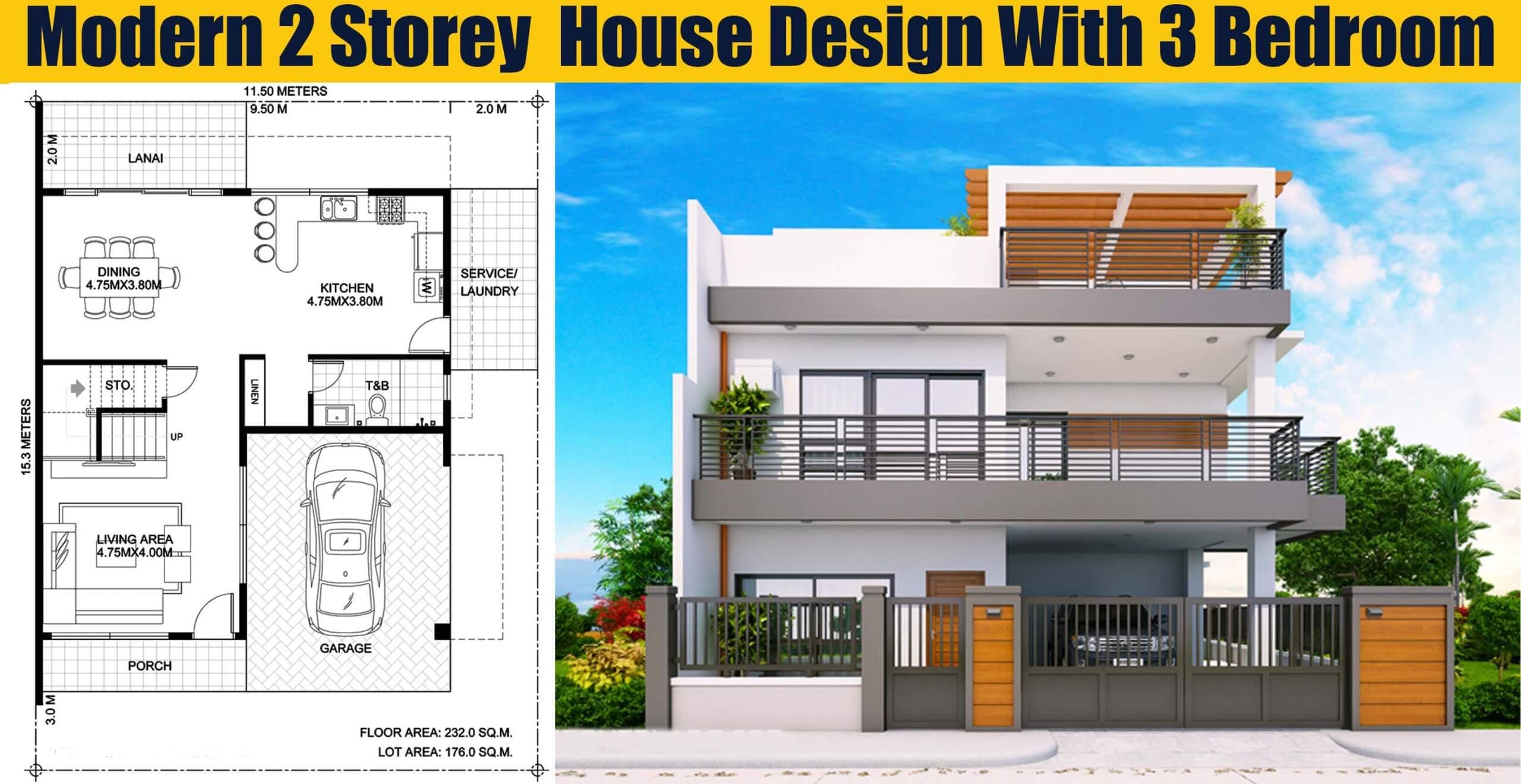 Modern 2 Storey  House Design With 3 Bedroom