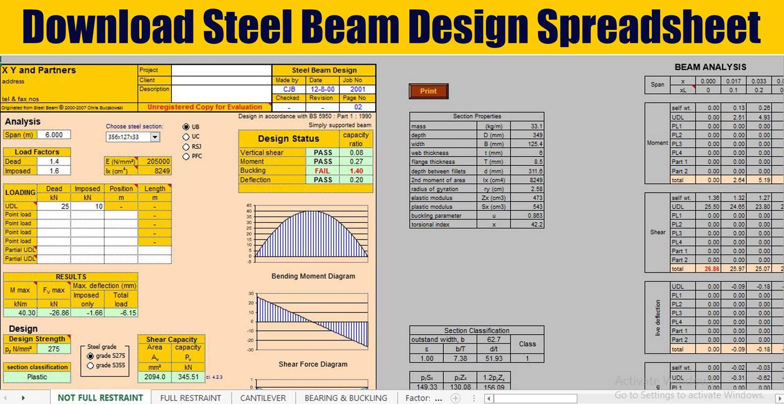 Download Steel Beam Design Spreadsheet