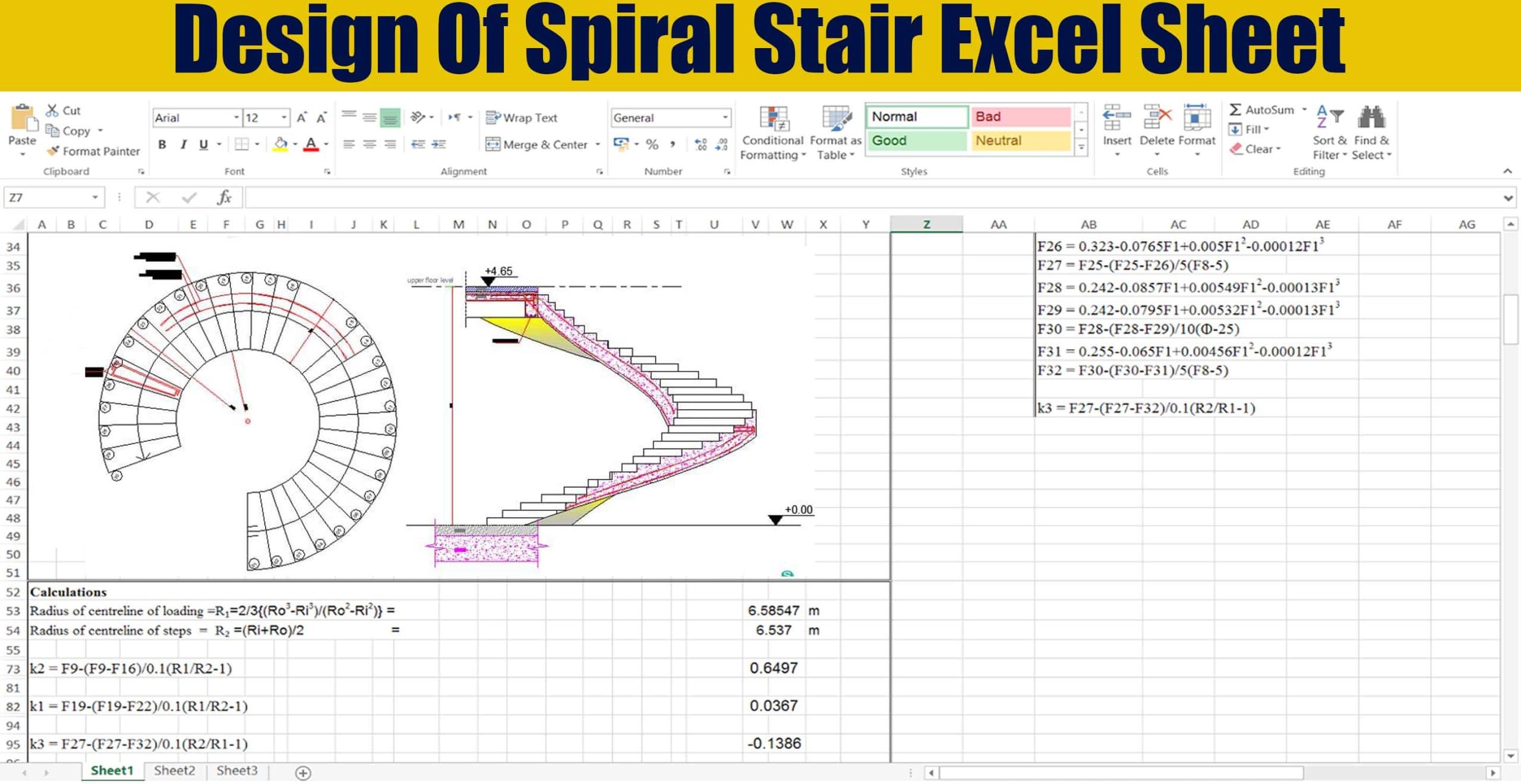Design Of Spiral Stair Excel Sheet