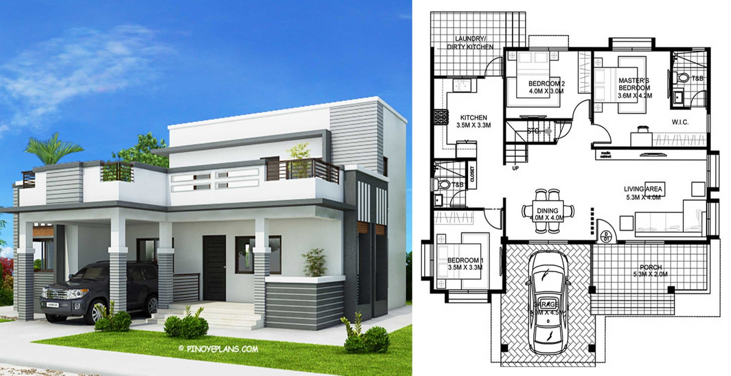 Four Bedroom Modern House Design With Wide Roof Deck
