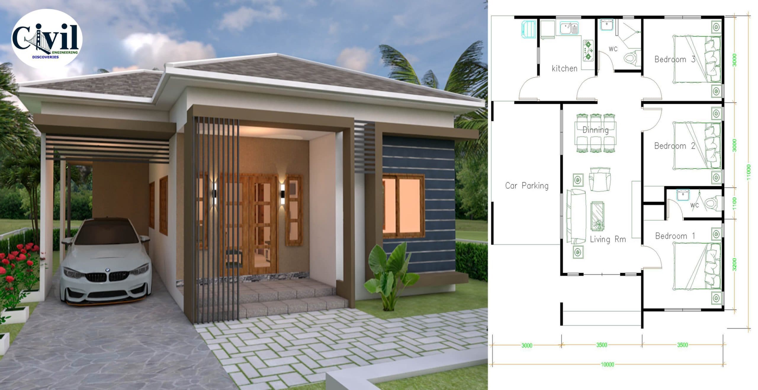  Unique House Plan Design With 3 Bedrooms Roof Tiles