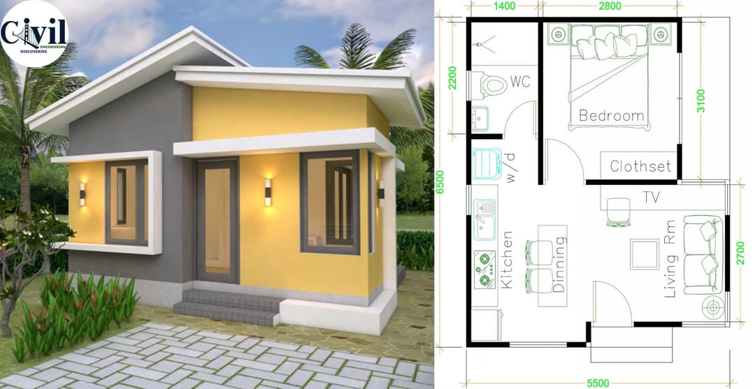 55 SQ.M. Small House Design Plans 5.0m x 11.0m With Free Plan ...