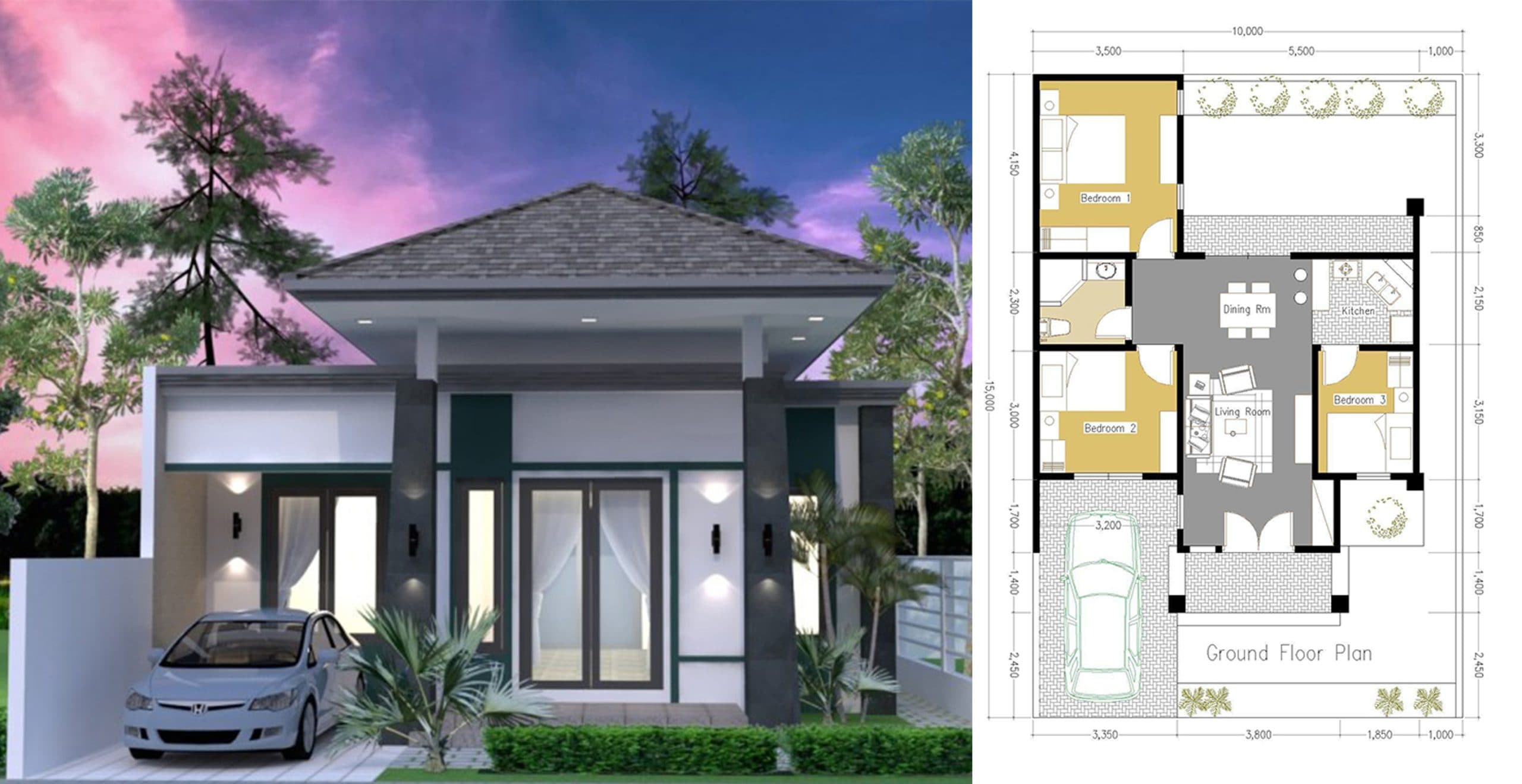 House Plans 10×15 with 3 Bedrooms