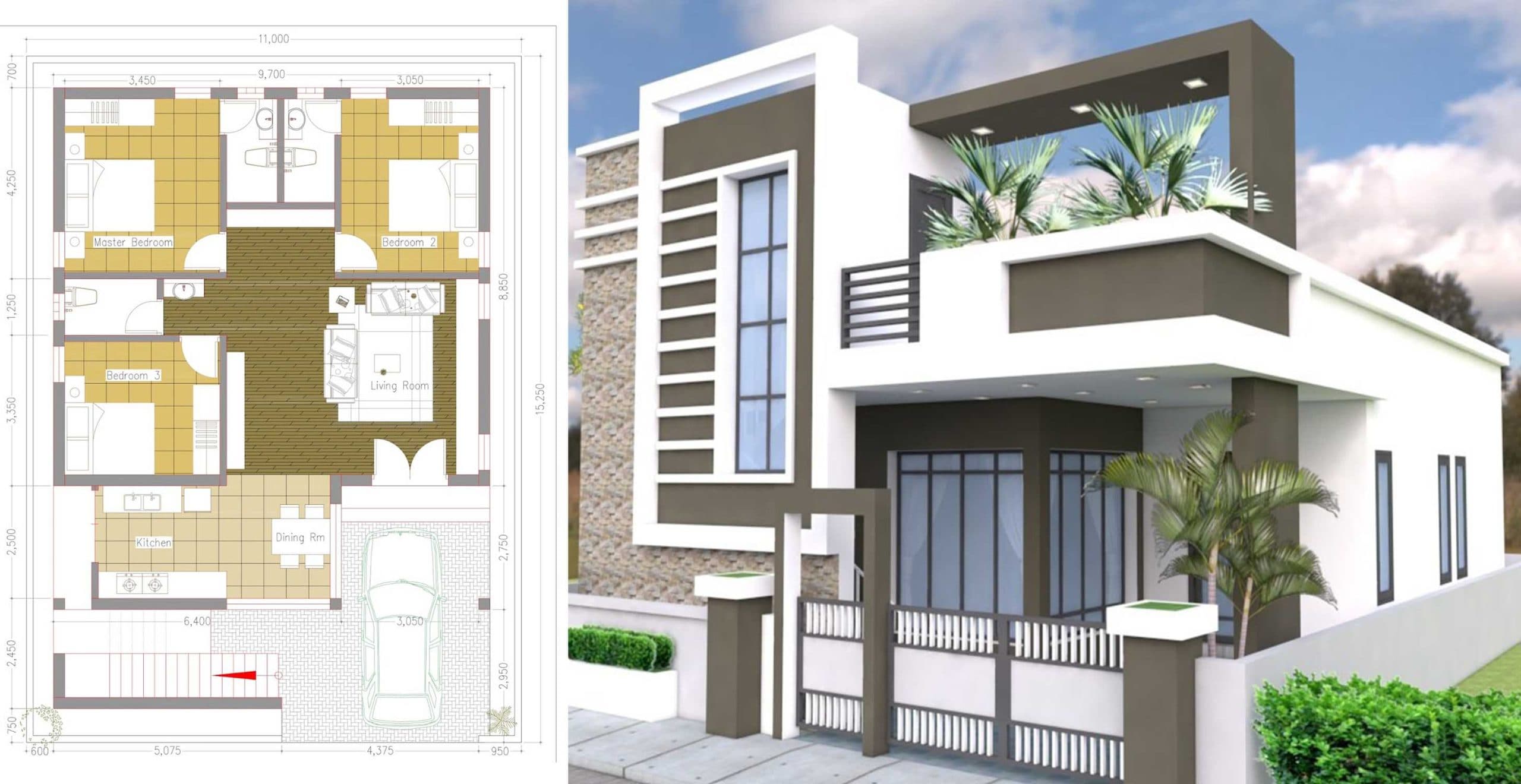 House Plans 11×15 With 3 Bedrooms