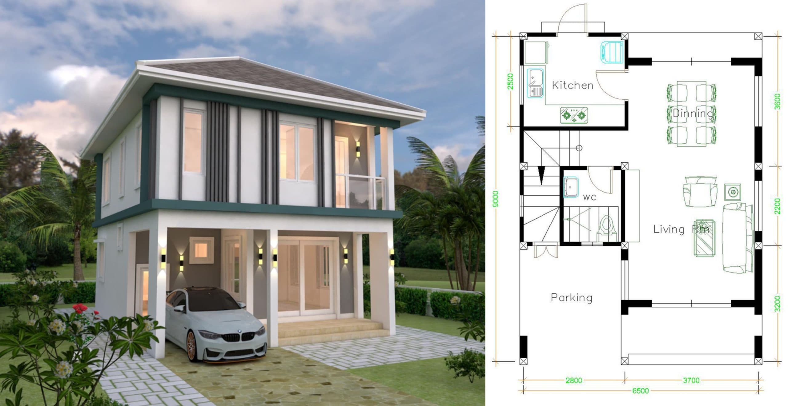 House Plans 6.5×9 With 3 Bedrooms