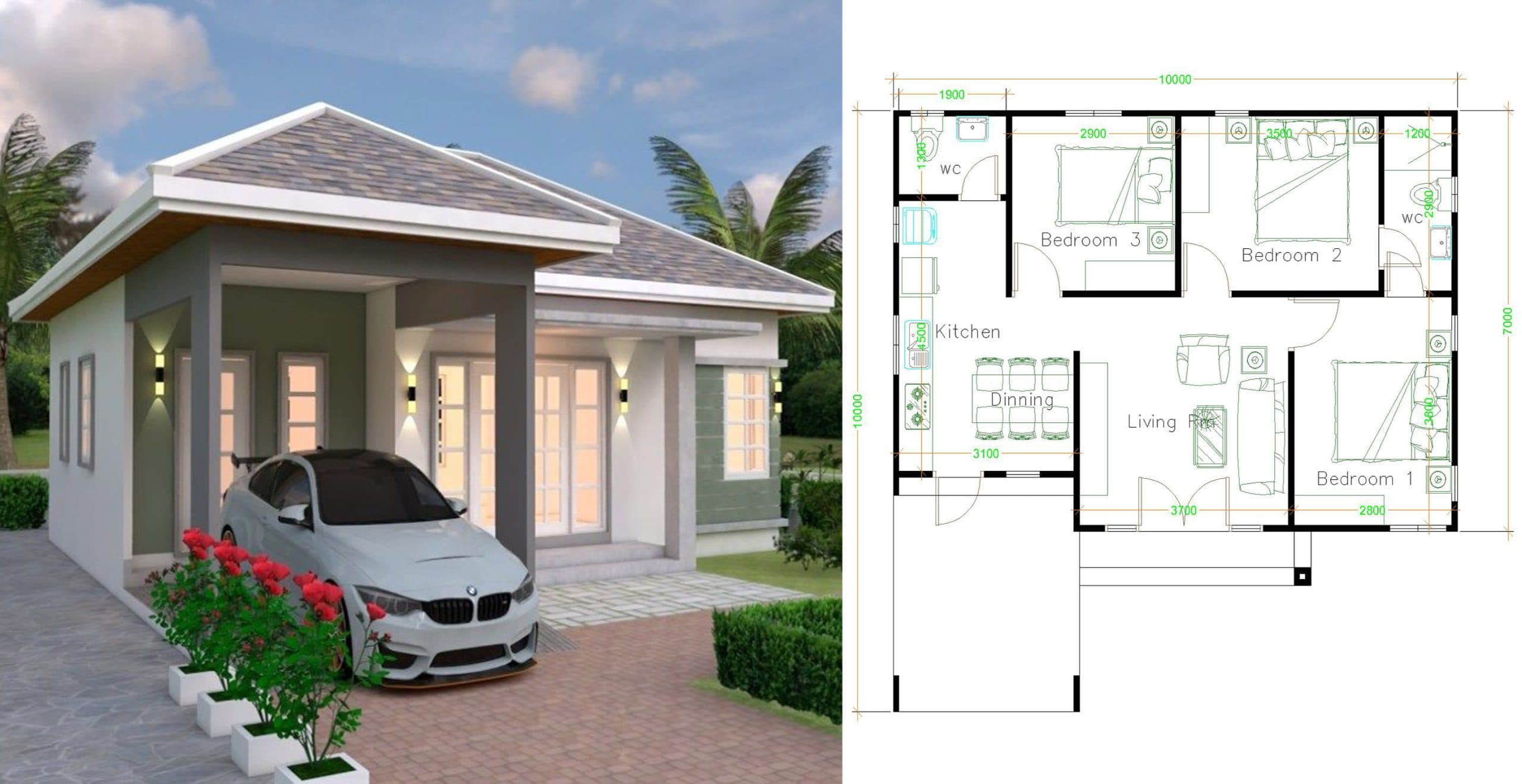 House Plans 10×10 With 3 Bedrooms