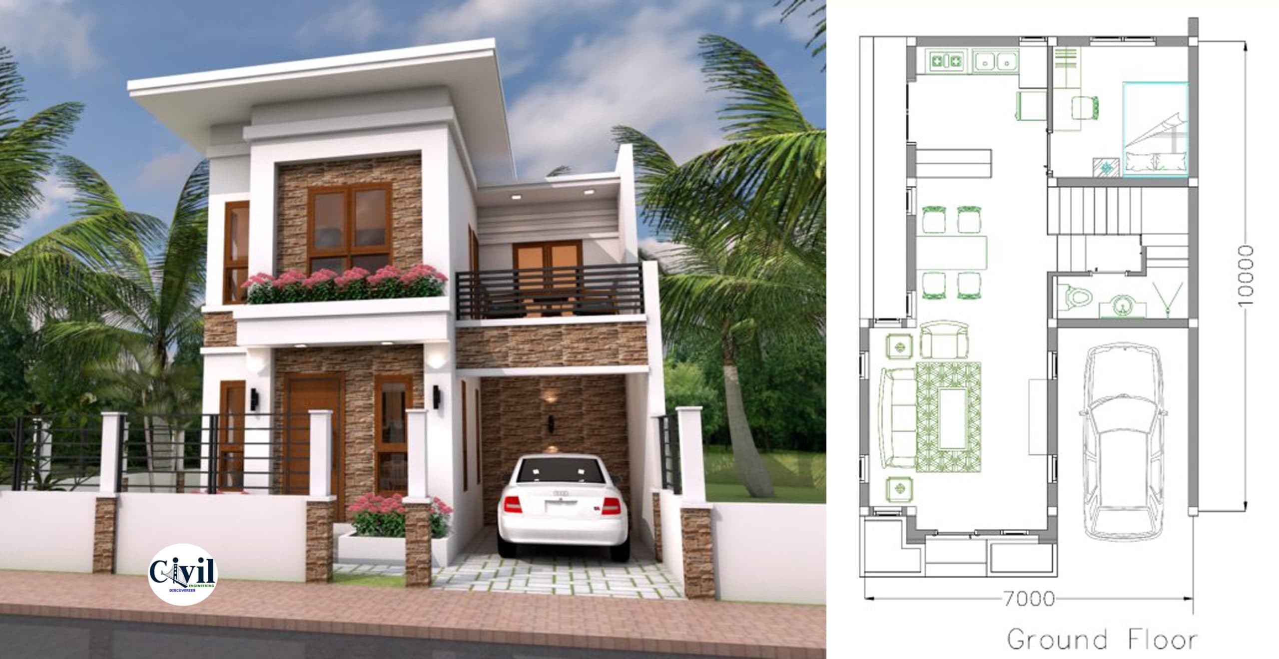Home Plan 7×10 Meter 4 Bedrooms