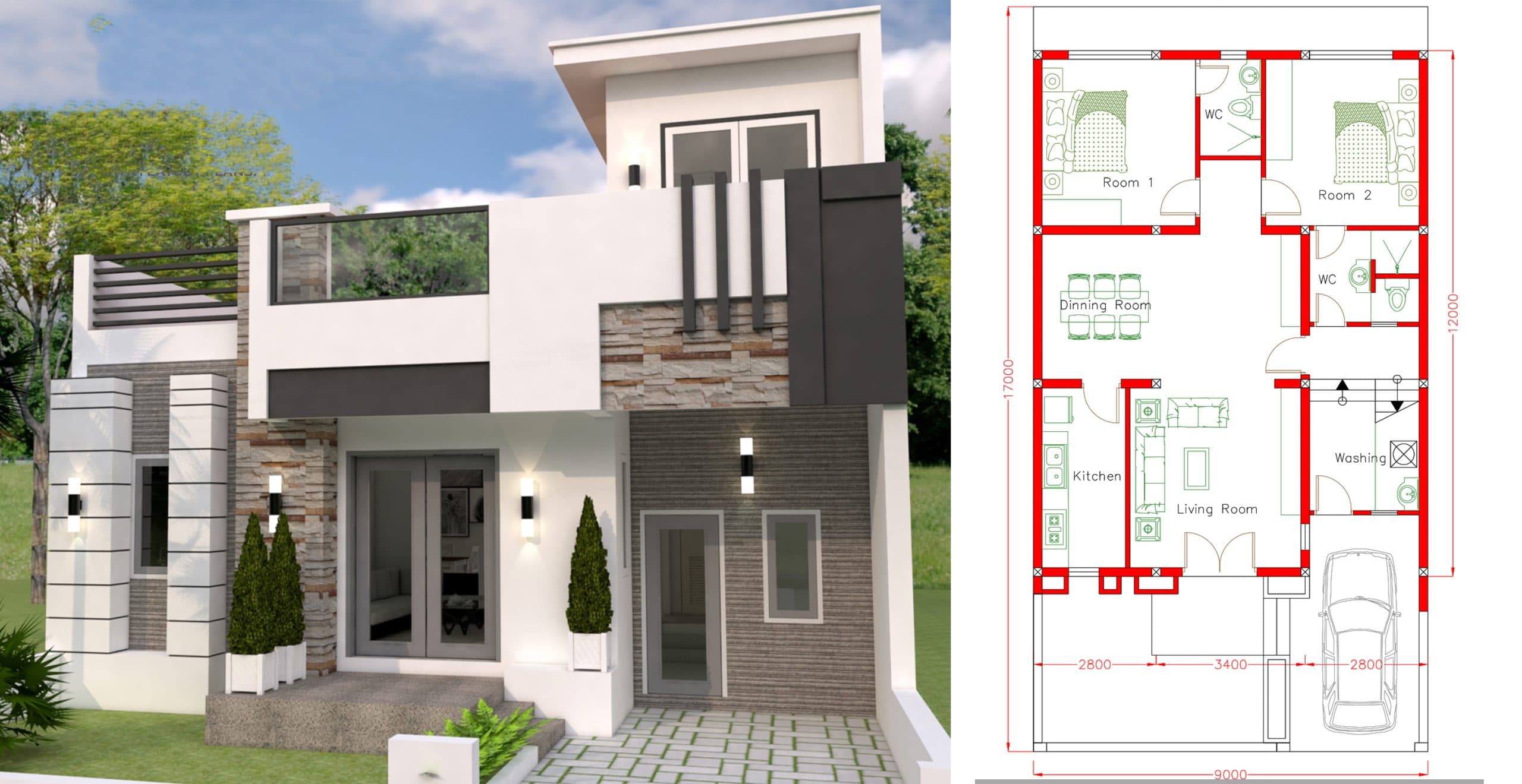 House Design 9×12 With 2 Bedrooms