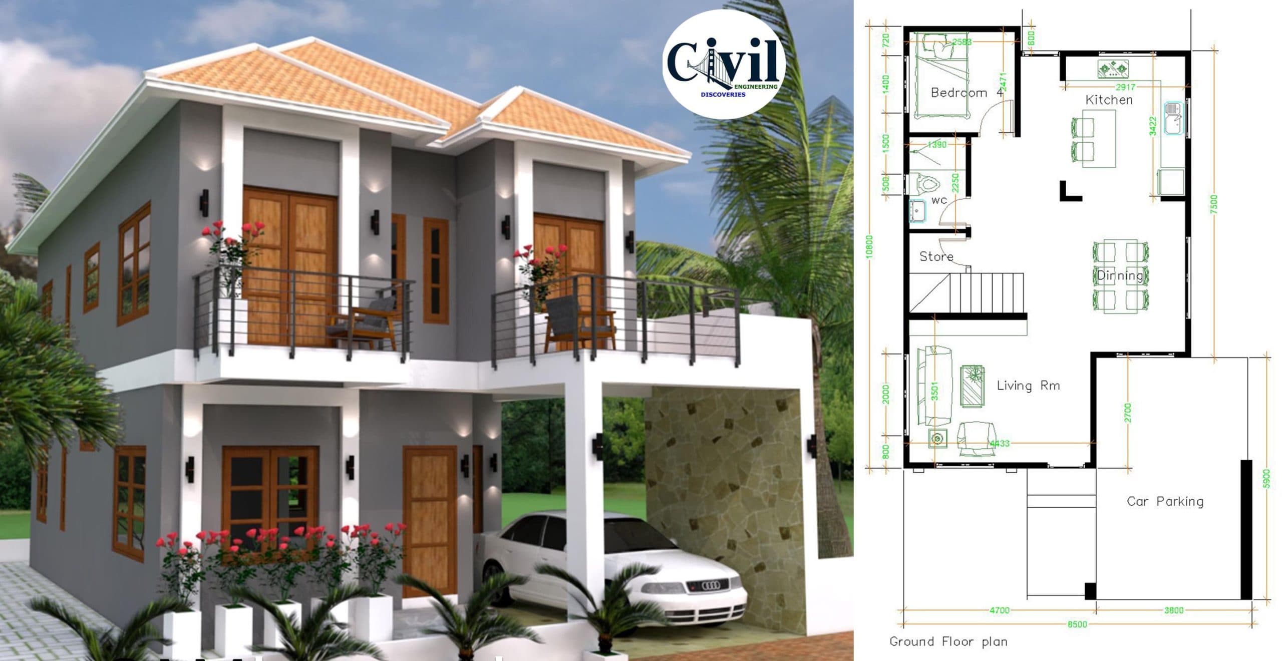 House Plans 8.5×14 With 4 Bedrooms