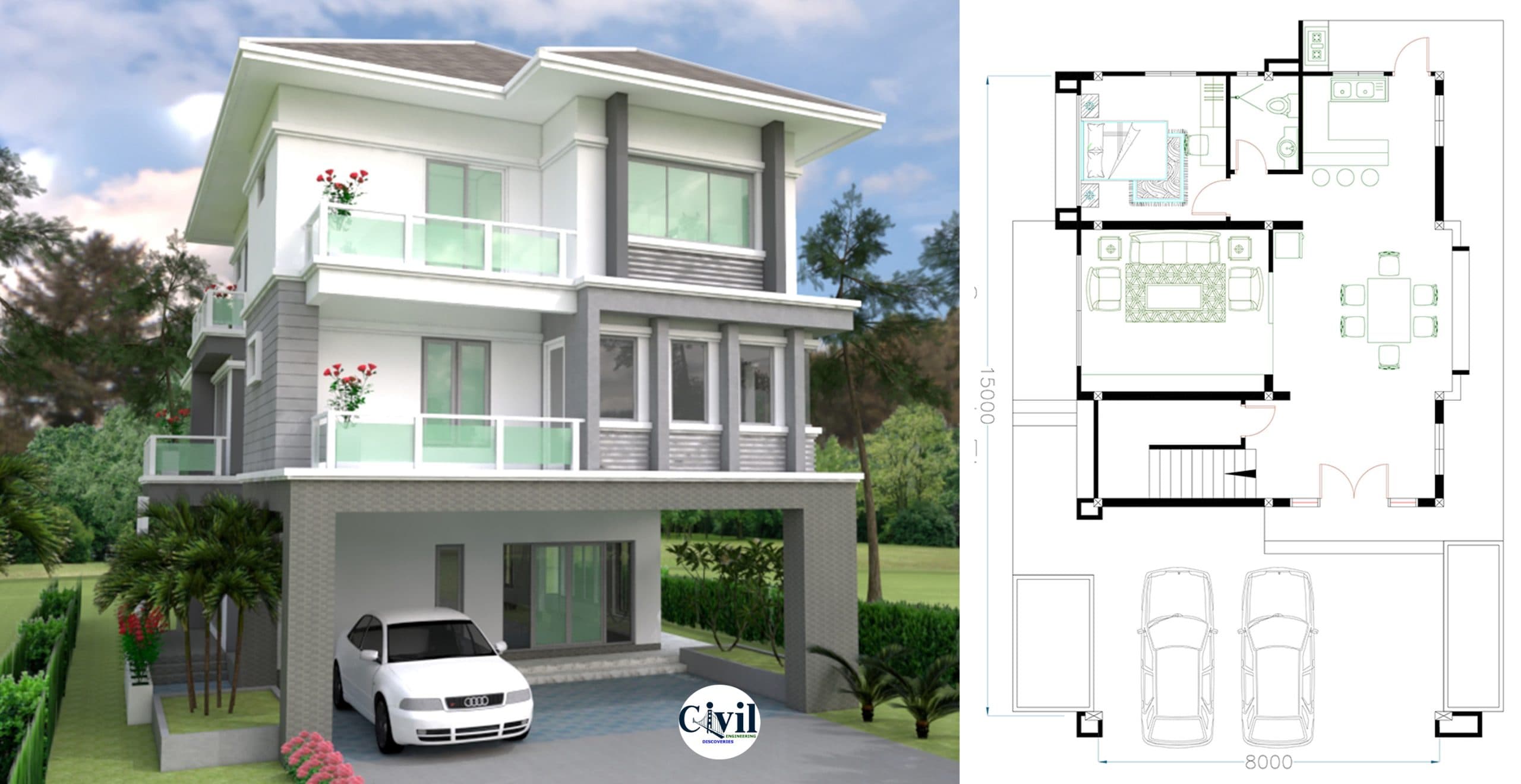 House Plan 8x15m With 5 Bedrooms