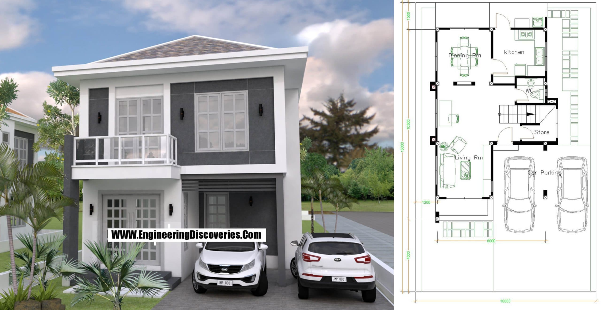 House Plans 10x16m With 3 Bedrooms