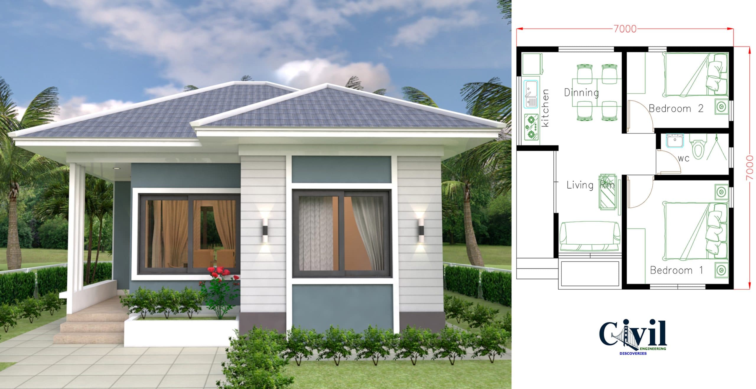 House Design Plans 7×7 With 2 Bedrooms