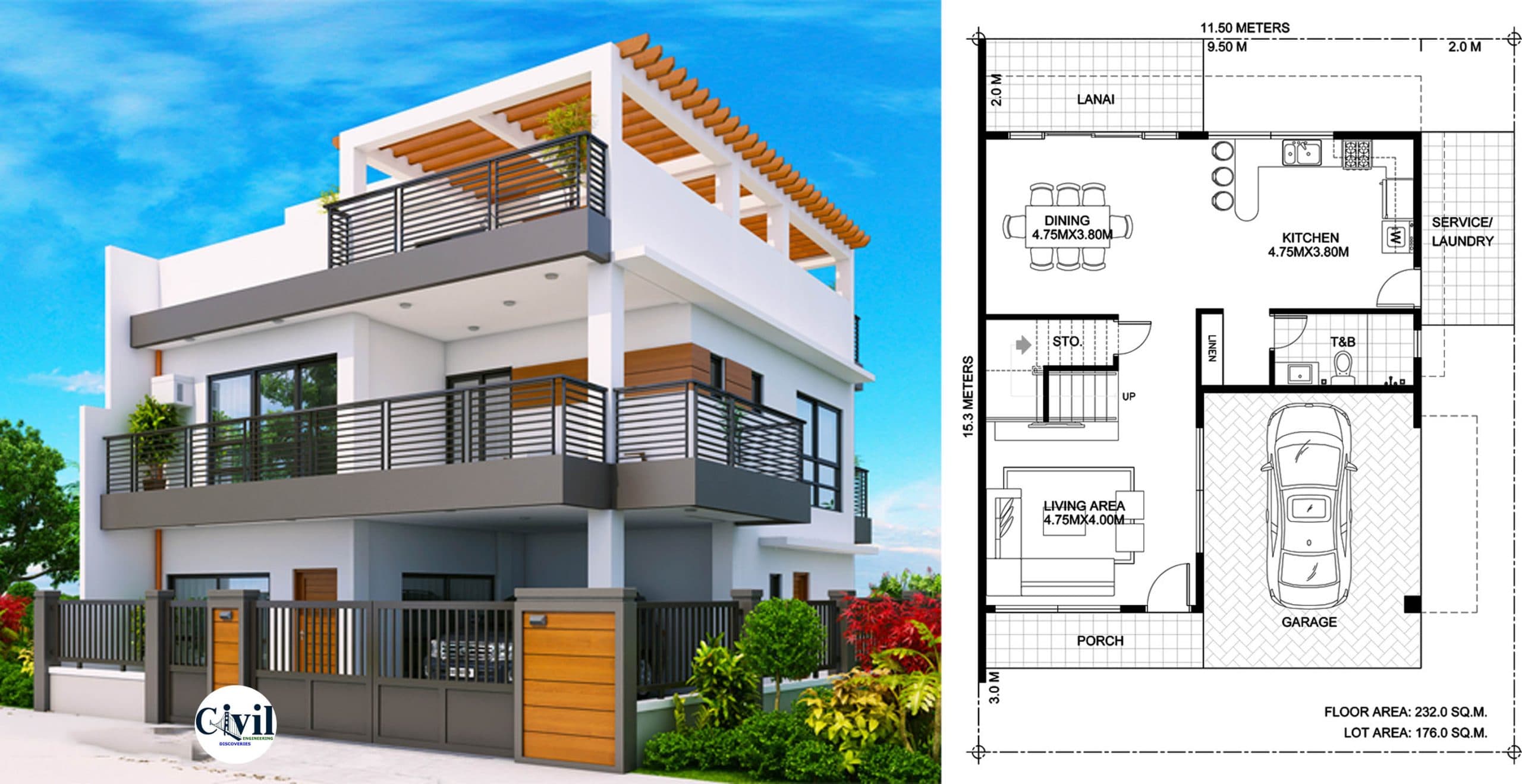 Arabella – Three Bedroom Modern Two Storey With Roof Deck