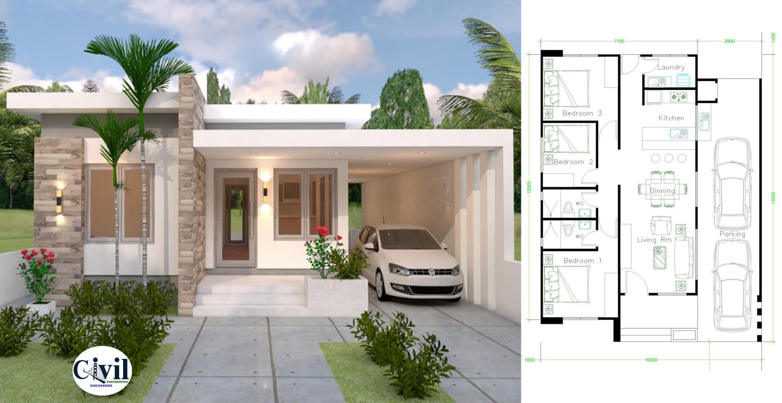 House Design Plans 10×13 With 3 Bedrooms