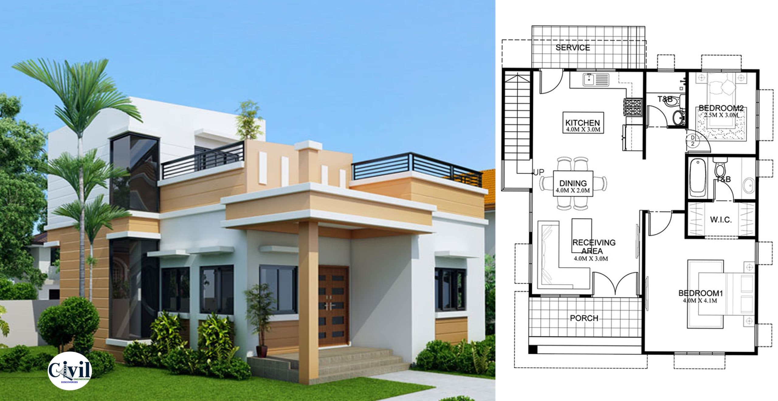 Modern Home Design With Two Bedrooms And Wide Roof Deck