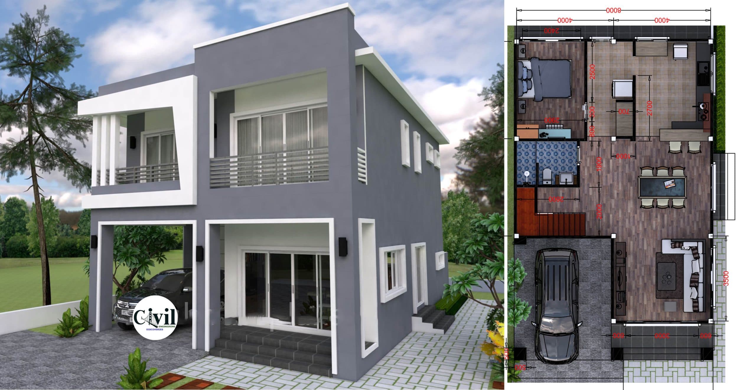 House Plans 8x13M Full Plan 3 Beds