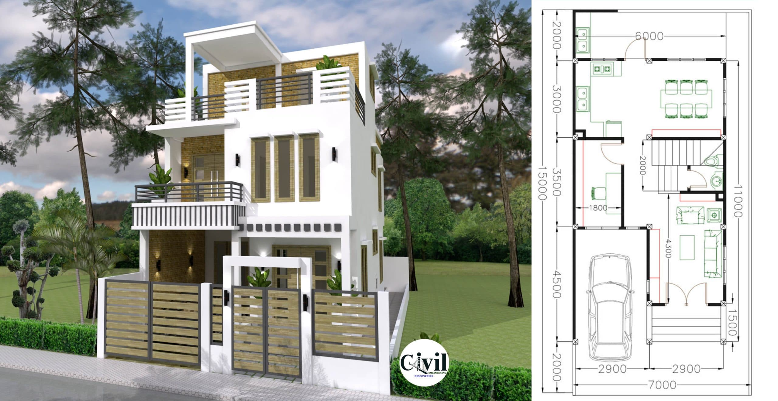 Amazing House Plans 7X15M (23X49F) With 3Beds