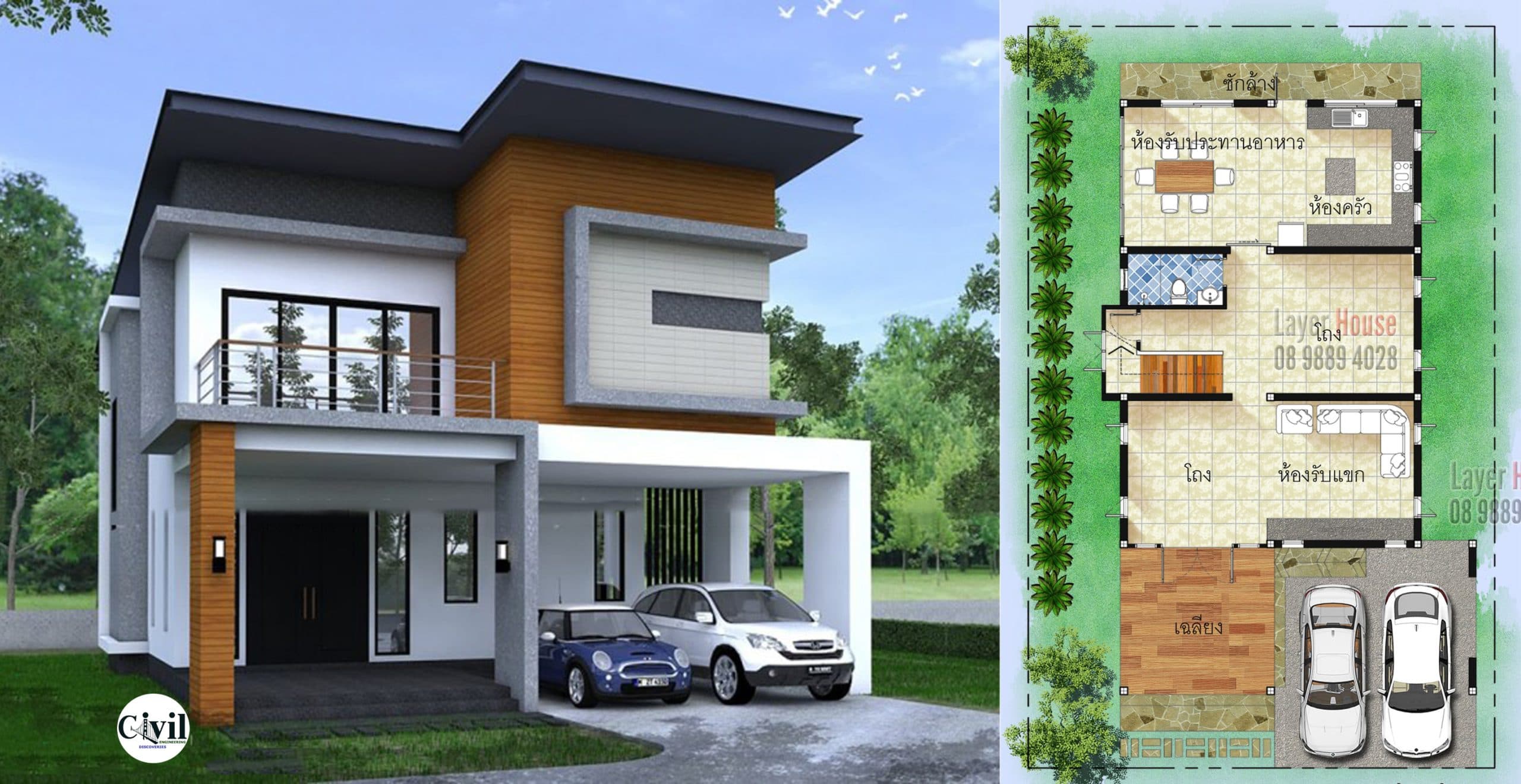 House Plans Idea 8.7x16m With 3 Bedrooms