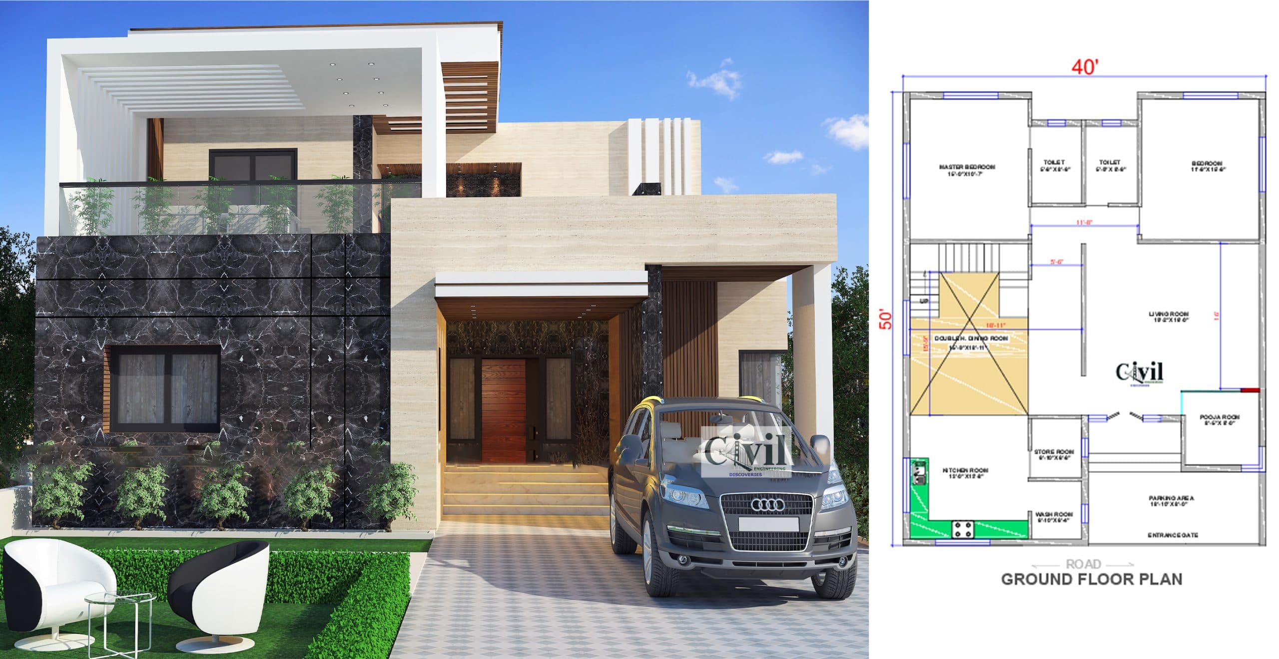 Amazing Home Plan 50×40 ft With 4 Bedrooms