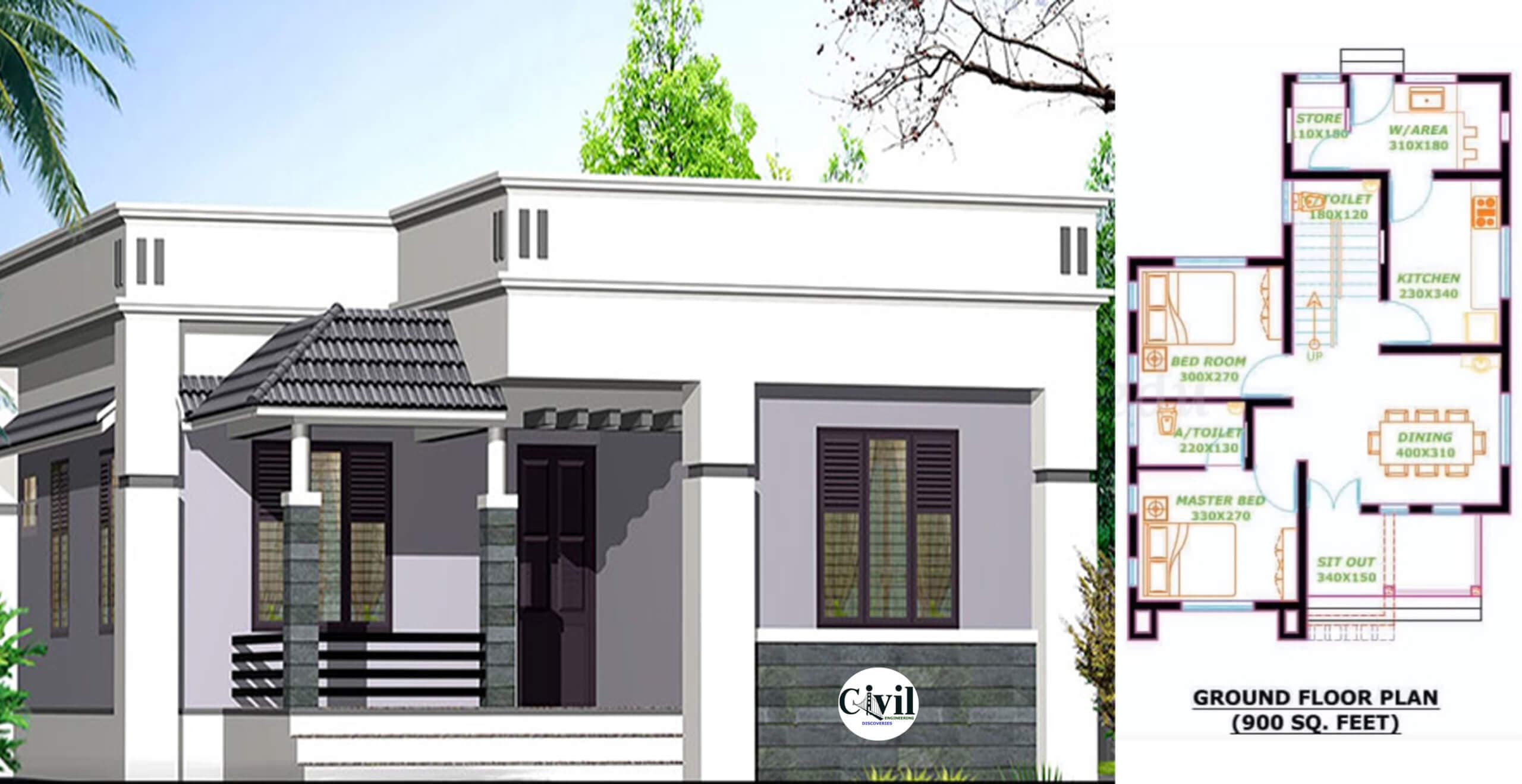 900 Sq Ft 2BHK Traditional Style Single-Storey House And Free Plan