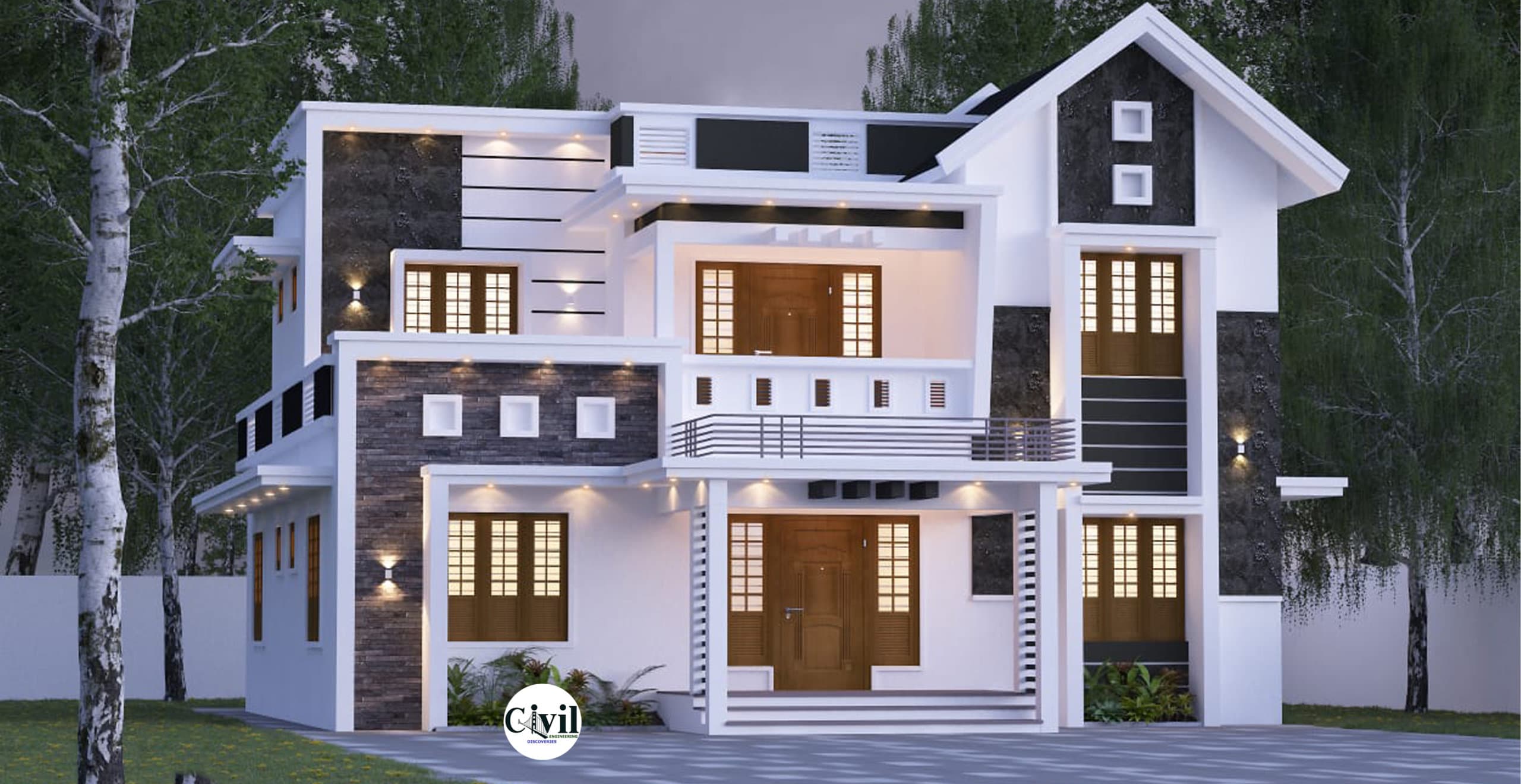 2000 Sq Ft 5BHK Contemporary Style Two-Storey House With Free Plan