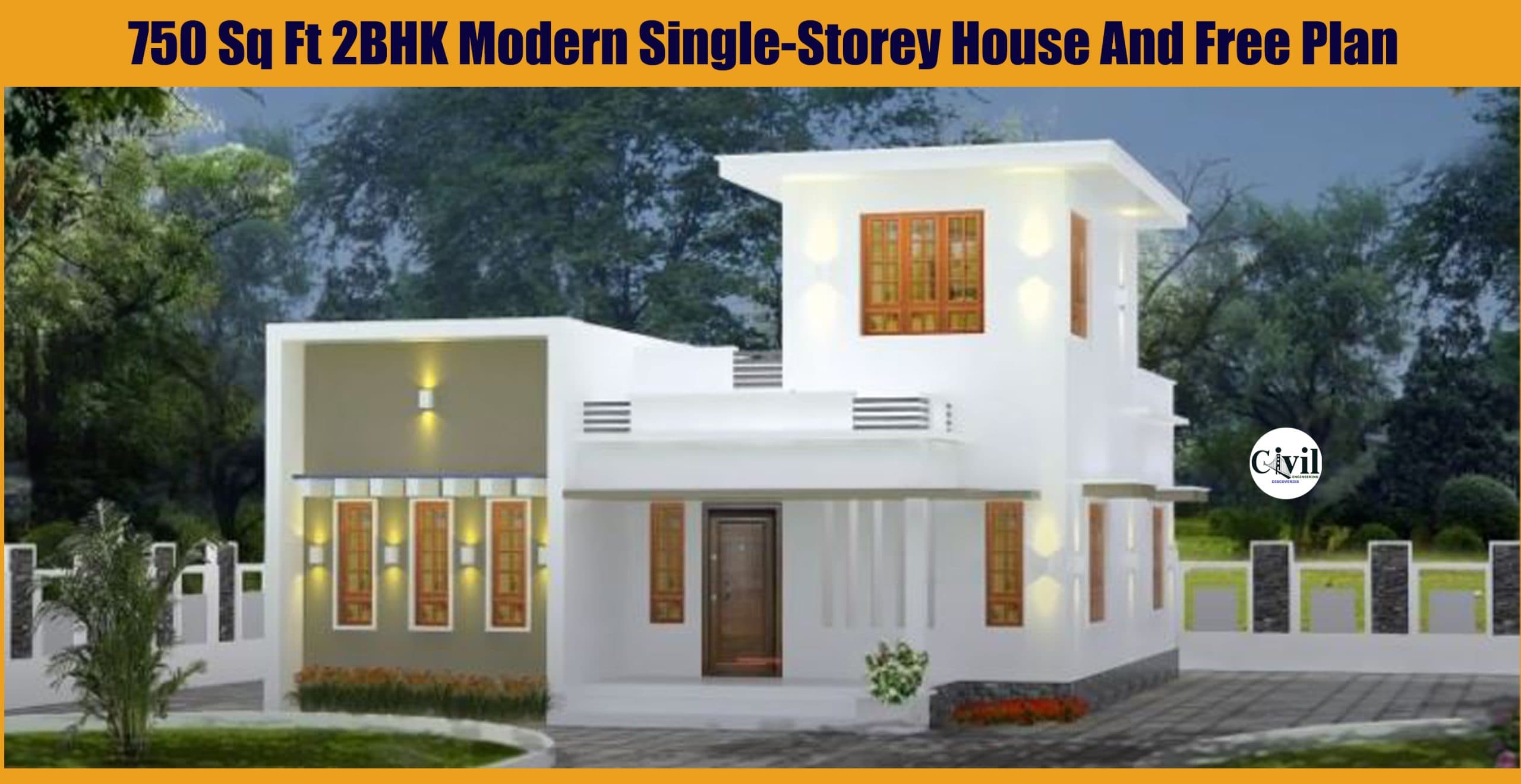 750 Sq Ft 2BHK Modern Single-Storey House And Free Plan
