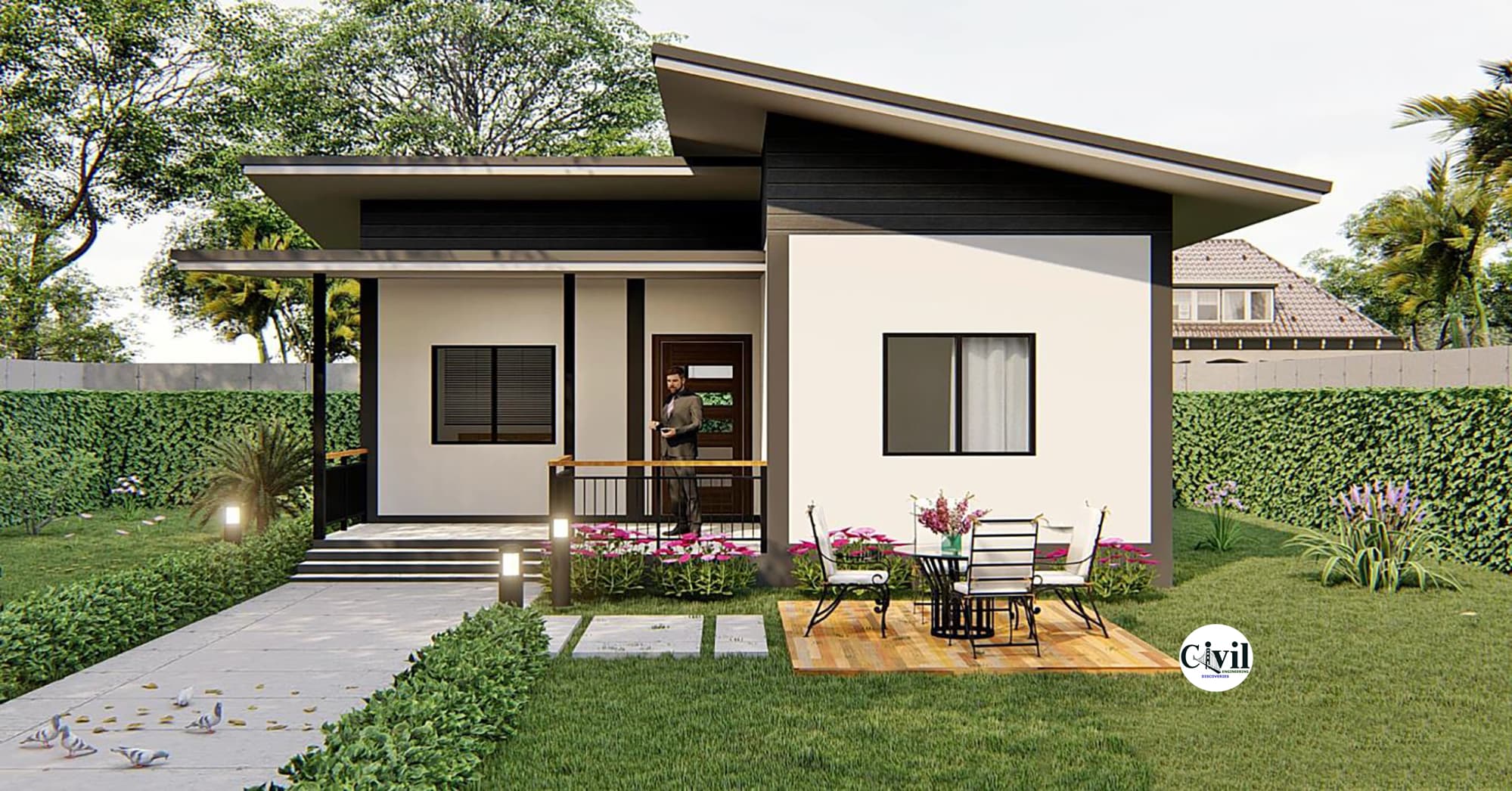 Bungalow House Plans 6×8 With Two-Bedrooms