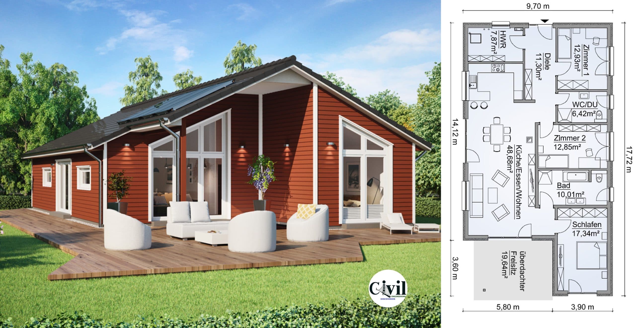 Prefabricated House Bungalow SH 147 B With Wood Facade