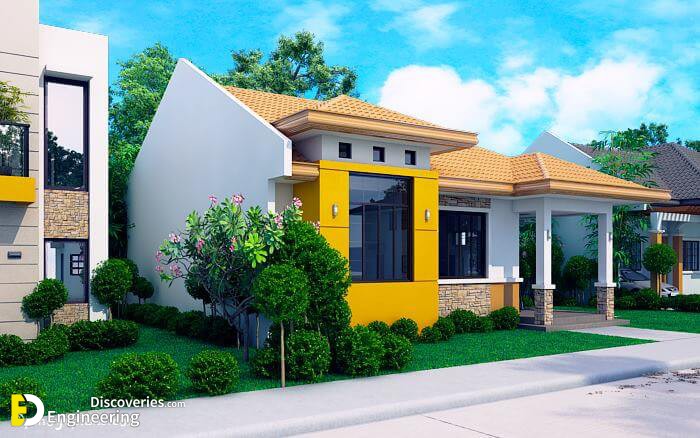 Modern Bungalow House With 3d Floor Plans And Firewall