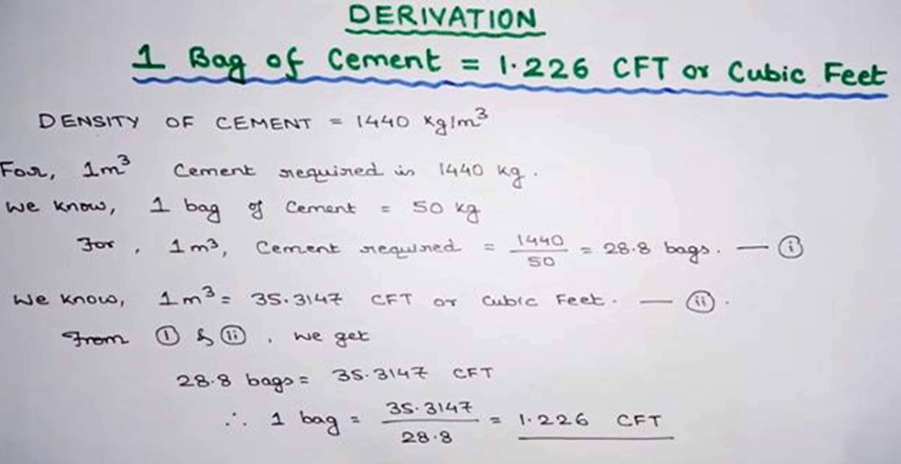 Density Of Cement Formula And Volume Of Cement Bag In Cubic Meters 