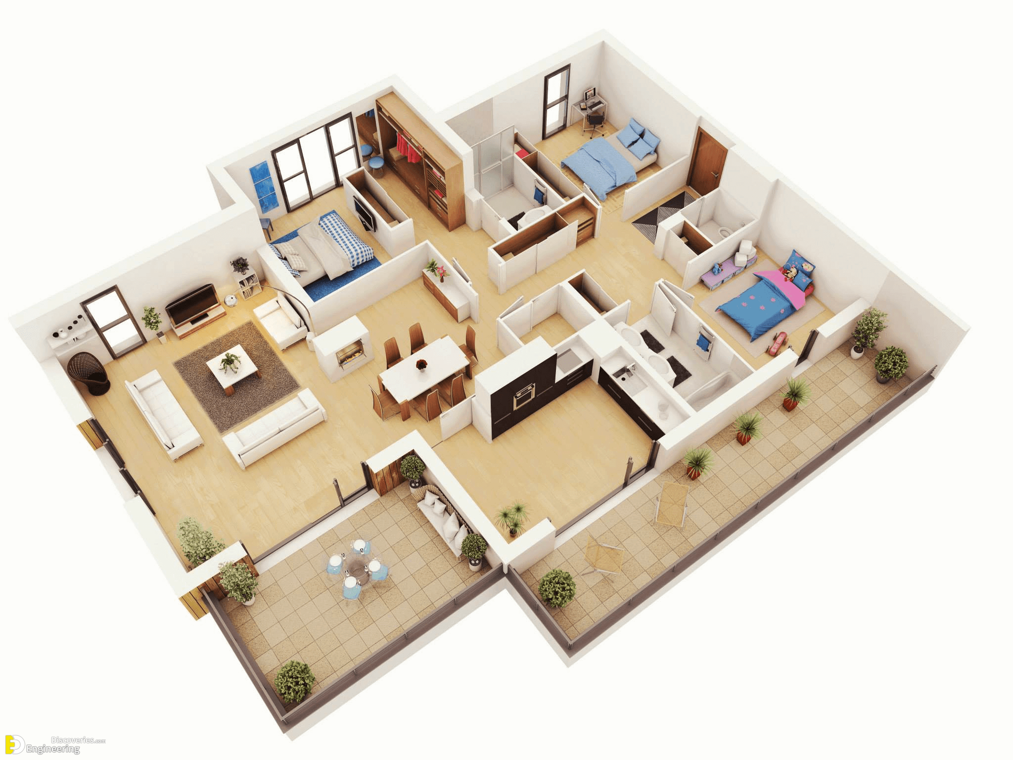 40 Amazing 3 Bedroom 3d Floor Plans Engineering Discoveries