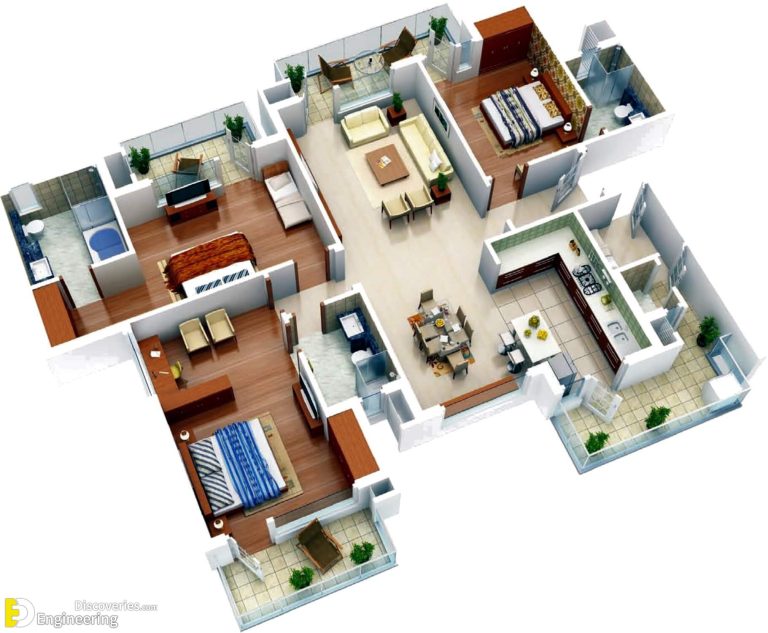 40 Amazing 3 Bedroom 3D Floor Plans - Engineering Discoveries