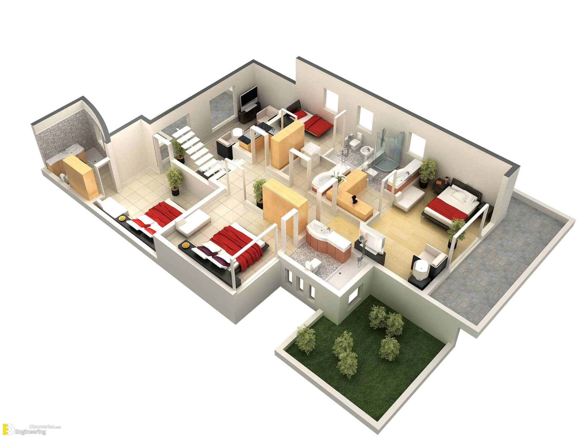 40 Amazing 3 Bedroom 3D Floor Plans | Engineering Discoveries