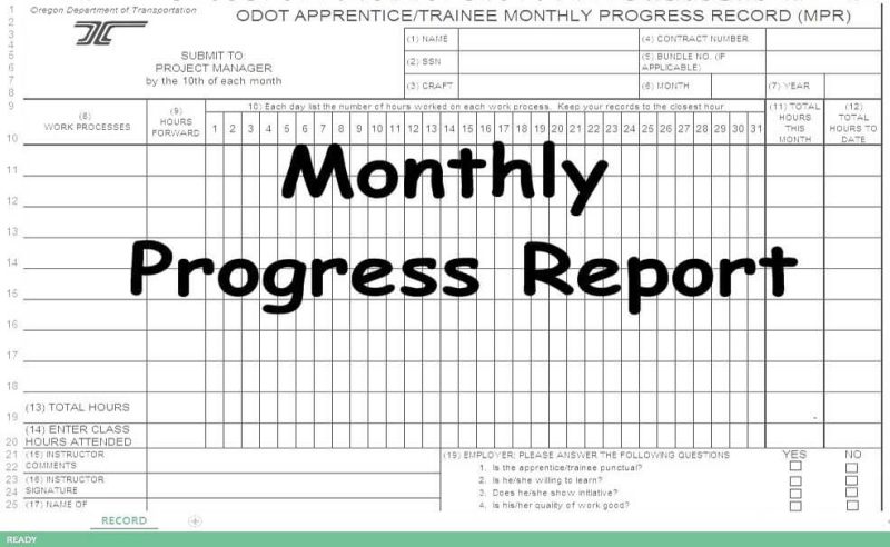 Monthly Progress Report (MPR) Spreadsheet | Engineering Discoveries