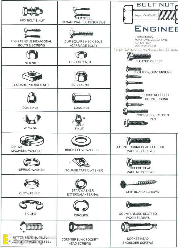 Types And Shapes Of Fasteners, Nuts, Screw Head, And washers