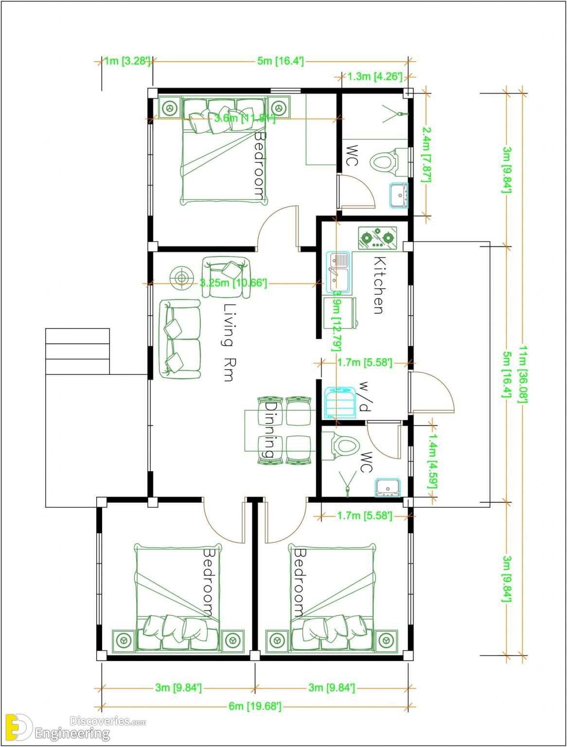 House Design Plans 11 6 Meters 36 Feet Shed Roof Engineering Discoveries