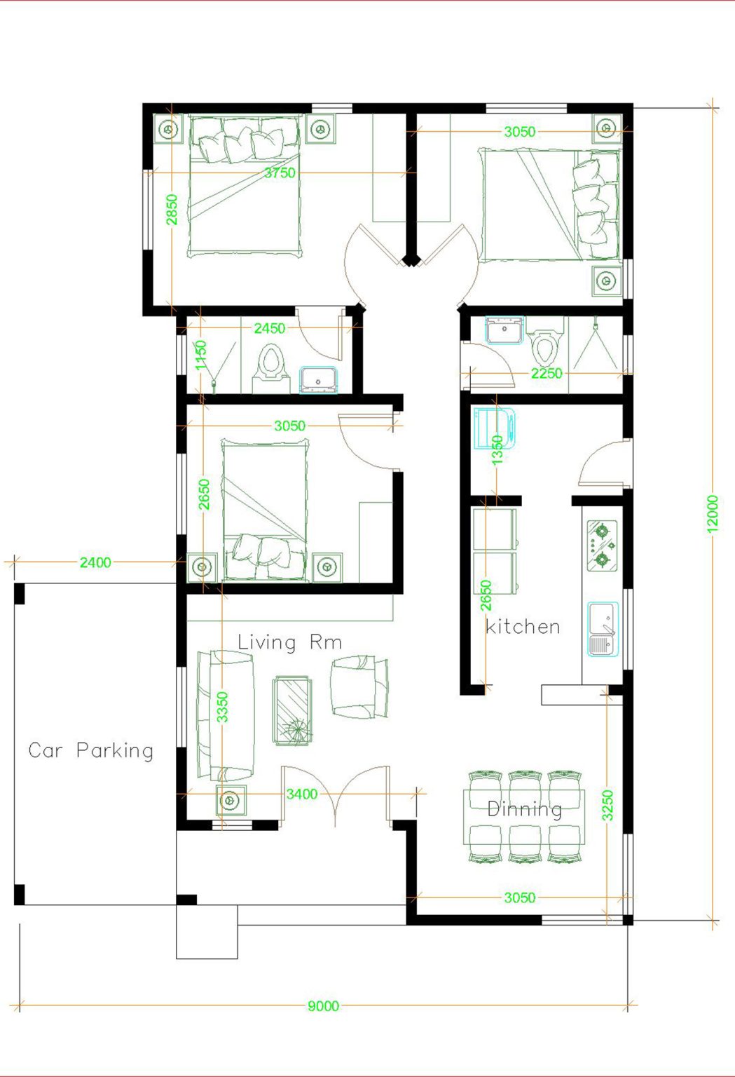 House Plans 9×12 With 3 Bedrooms Roof Tiles | Engineering Discoveries