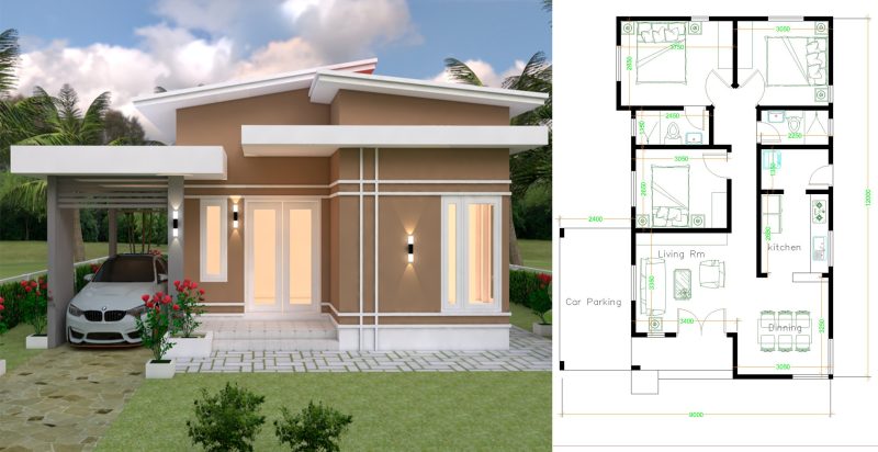 House Plans 9×12 With 3 Bedrooms Roof Tiles | Engineering Discoveries