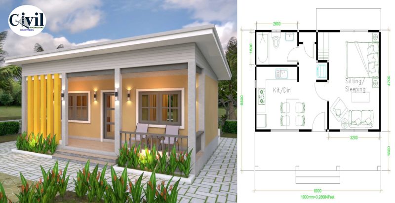 Small House Plans 8×6.5 With One Bedrooms Shed Roof | Engineering ...