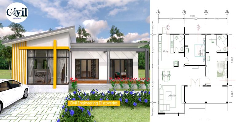 Modern House Plans 13×9.5m Full Plan 2 Beds For 2021 | Engineering ...