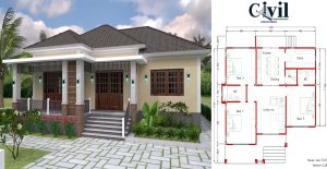 House Plans 12x11m With Full Plan 3 Beds | Engineering Discoveries