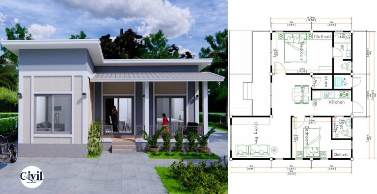 House Plans 9×9m (30×30 Feet) With Shed Roof | Engineering Discoveries