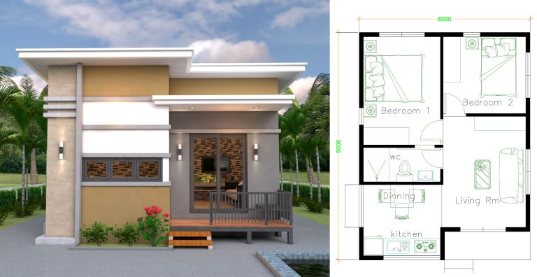 Small House Design Plans 6×8 With 2 Bedrooms | Engineering Discoveries